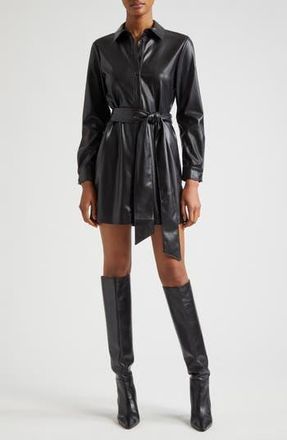 Alice & Olivia Chassidy Belted Faux Leather Shirtdress in Black at Nordstrom Rack, Size Medium