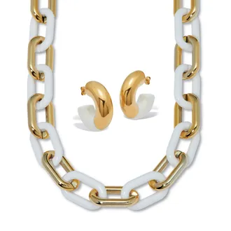 Palm Beach Jewelry Acrylic Link Necklace and Gold Ion-Plated Stainless Steel Hoop Earrings Set