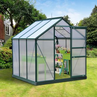OUTSUNNY Walk-In Polycarbonate Greenhouse Plant Grow Galvanized Aluminium in Dark Green