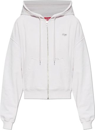 Diesel F-Elycy-Crystals Sweatshirt - Dames - Vesten met rits - Wit - M - Katoen - Hoodies & sweatvesten