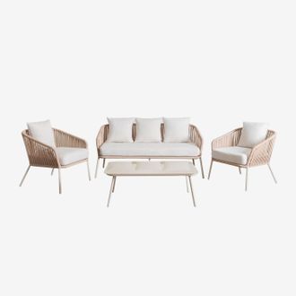 Sklum Conjunto De Jard&iacute;n Con Sof&aacute; De 2 Plazas, 2 Sillones Y Mesas De Centro En Aluminio Y Cuerda Trenzada Arhiza Sklum