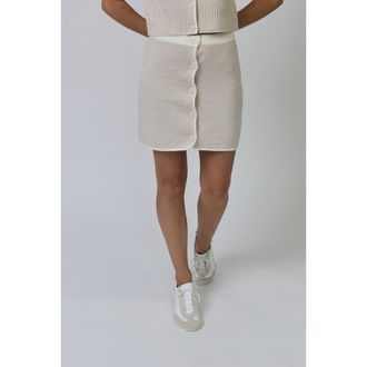 Central Park West Celeste Tweed Yarn Skirt in Sand at Nordstrom, Size X-Large