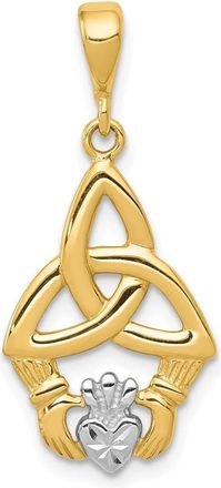 Diamond2Deal 14k Yellow Gold Rhodium Diamond-cut Claddagh Pendant