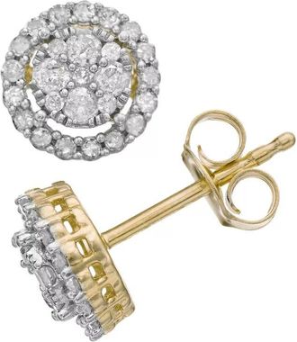 DiamondMuse Diamond Muse 0.50 cttw Yellow Gold Over Sterling Silver Diamond Round Halo Stud Earrings