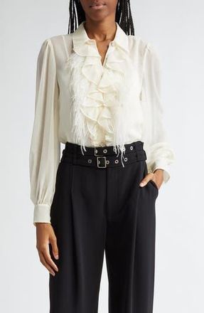 Cinq &agrave; Sept Rhonda Ruffle Shirt in Ivory at Nordstrom Rack, Size X-Small