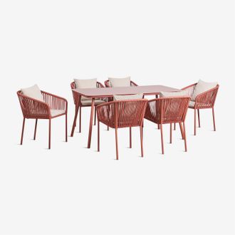 Sklum Set De Mesa Rectangular 160x90 Cm Y 6 Sillas De Comedor En Cuerda Trenzada Arhiza Classic Sklum