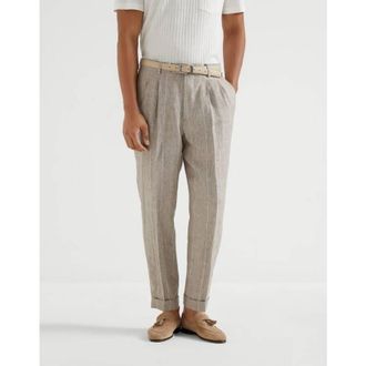 Brunello Cucinelli Beige Linen Pleated Trousers, Brand Size 56 (US Size 40)