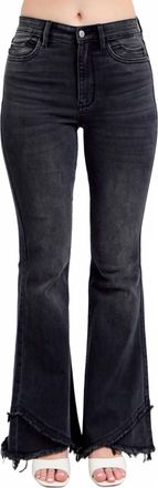Judy Blue Flare With Mock Fray Tulip Hem Jeans In Black