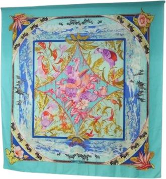 Herm&egrave;s Pre-owned Vintage Cashmere Scarf - Dames - Vintage Accessoires - Blauw - ONE Size - Kasjmier - Vintage