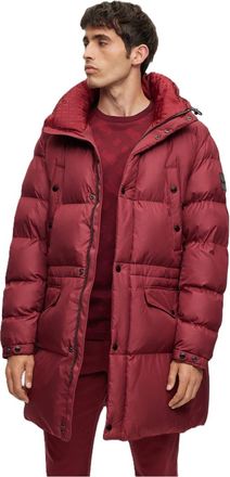 HUGO BOSS Mens Solid Patterned Hooded Puffer Coat in Dark Red - Size 38 (Chest)