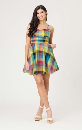 Unique Vintage 1950s Sleeveless Cotton Flare Dress in Multicolor Plaid at Nordstrom, Size Small