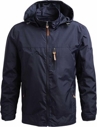 Generic Mens Waterproof Jackets,Lightweight Windbreaker Softshell Jacket,Full Zip Detachable Hood Outdoor Raincoat with Pockets,Solid Color Loose Casual Mens 