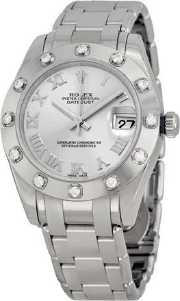 Rolex Oyster Perpetual Datejust Rhodium Dial 18k White Gold Pearlmaster Automatic Ladies Watch 81319RRO