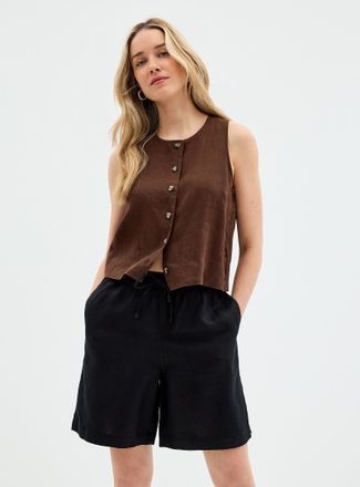 Contemporaine Womens Drawcord waist pure linen Bermuda short Fit: Wide leg, high rise