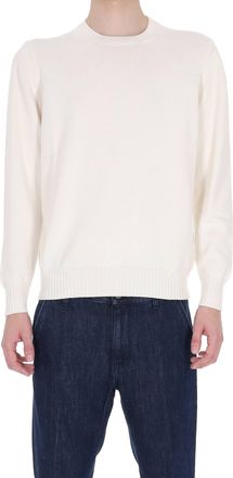 Drumohr White Gauge 8 Cotton Crewneck Sweater
