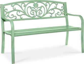 Best Choice Products Outdoor Steel Bench Garden Patio Porch Furniture w/ Floral Design Backrest