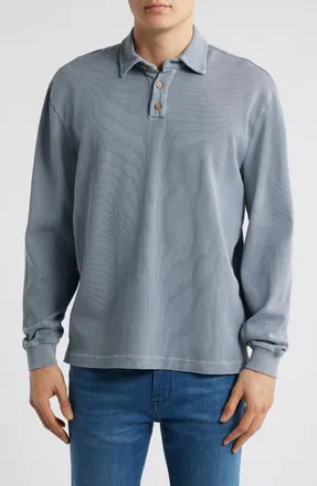 Alex Crane Caza Rib Organic Cotton Long Sleeve Polo in Wave at Nordstrom, Size Small