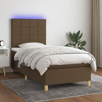 vidaXL Cama Box Spring Colch&oacute;n Y Luces Led Tela Marr&oacute;n Oscuro 90x190cm Vidaxl