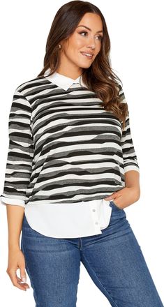 M&Co Womens White Stripe 2 in 1 Jumper - Womens