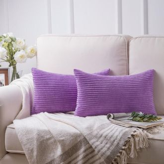 OEM Funda De Coj&iacute;n Cuadrada De Terciopelo Pana Suave De Color Liso Para Sof&aacute;s, 30 X 50 Cm, Rosa Viol&aacute;ceo, Paquete De 2