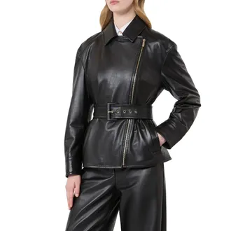 Max Mara Lambskin Leather Jacket - Black