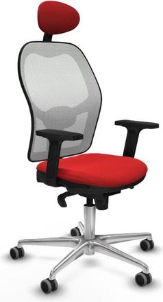 Piqueras y Crespo Piqueras Y Crespo - Jorquera Sincro Malla Blanca Similpiel Rojo Brazos 2d Base Aluminio Cabecero Fijo Ruedas 65mm Engomada