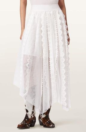 AllSaints Vashtie Mixed Lace Handkerchief Hem Skirt in Optic White at Nordstrom, Size 12 Us