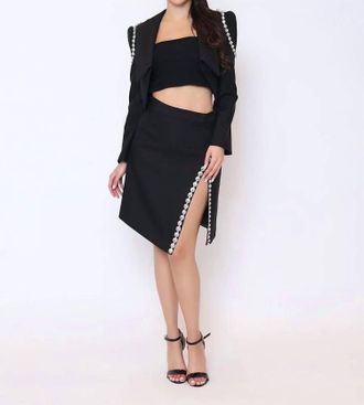 Gracia Jewel Embellished Slit Skirt Set In Black