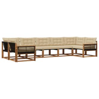 vidaXL Conjunto De Sof&aacute;s De Exterior Con Coj&iacute;n 7 Pcs Natural Y Beige Vidaxl
