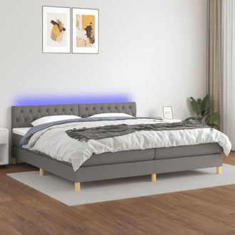 vidaXL Vidaxl - Cama Box Spring Con Colch&oacute;n Y Led Tela Gris Oscuro 200x200 Cm
