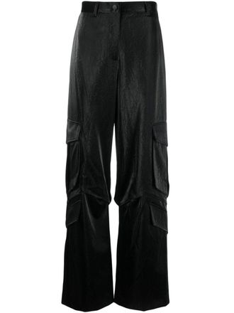 Msgm crinkled-finish cargo trousers - women - Viscose/Polyurethane/Polyester - 40 - Black