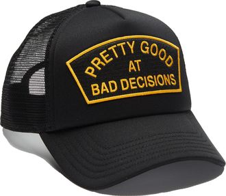 Cult of Individuality BAD DECISIONS MESH BACK TRUCKER HAT IN BLACK