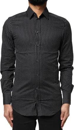 Dolce & Gabbana Black Gold Patterned Cotton Men Dress Shirt