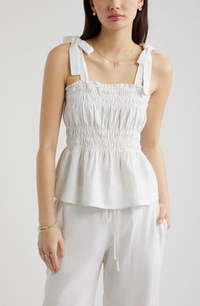 BP. Smocked Linen Blend Tank in White at Nordstrom, Size Xx-Small