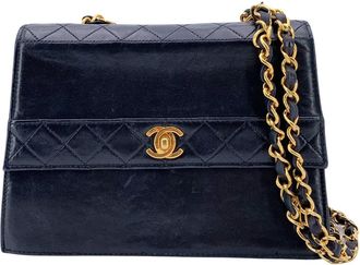 Chanel Pre-owned Womens Vintage Leather Crossbody Bag Trapezio - Black - One Size