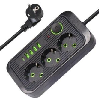OEM Regleta De Enchufes De 3 Tomas Con Interruptor, 4 Puertos Usb-a Y 1 Puerto Usb-c, Protector Contra Sobretensiones, Cable De 2 M, 10 A 2500 W, Para El 
