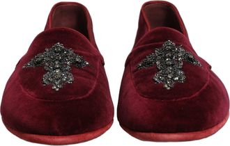 Dolce & Gabbana Red Suede Embellished Men Dress Loafers Shoes Leather