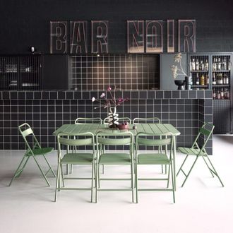 Sweeek Set mesa de jard&iacute;n bistr&oacute; de acero con 8 sillas plegables, 160cm