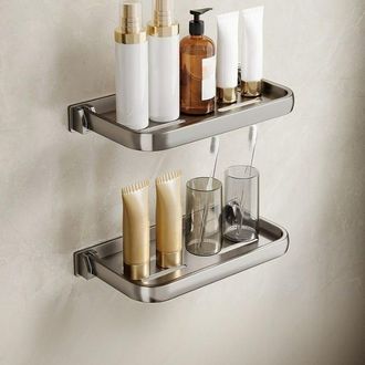 OEM Juego De 2 Piezas, Estante De Ba&ntilde;o Plegable De 30 Cm, Estante De Ba&ntilde;o Plegable, Estante De Pared Sin Taladrar, Almacenamiento Para Lavabo, Gris