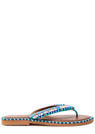 De Siena shoes DE Siena Resort Beaded Leather Flip Flops - Blue - 40 (IT40 / UK7)