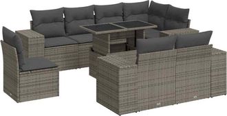 vidaXL Set De Sof&aacute;s De Jard&iacute;n Con Cojines 9 Pzas Rat&aacute;n Sint&eacute;tico Gris Vidaxl