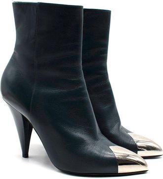 Celine Dark Emerald Metal Toe Cap Leather Ankle Boots Size 39