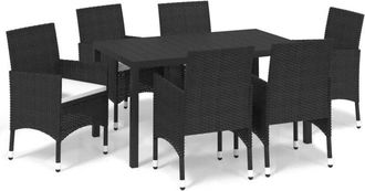 vidaXL Set De Comedor De Jard&iacute;n 7 Pzas Y Cojines Rat&aacute;n Sint&eacute;tico Negro Vidaxl