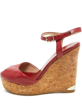 Jimmy Choo London 110mm leather wedge sandals - women - Rubber/Calf Leather/Calf Leather - 35.5 - Red