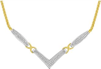 House of Brilliance 14K Gold 2.0 Ctw Diamond Flared and X-Station V Shaped Franco Chain Necklace in Yellow at Nordstrom
