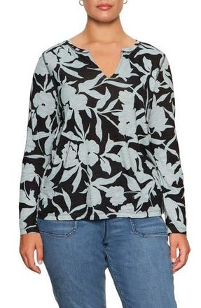 Sanctuary Perfect Notch Print Long Sleeve T-Shirt in Black/Sky Gray Floral at Nordstrom Rack, Size 2 X