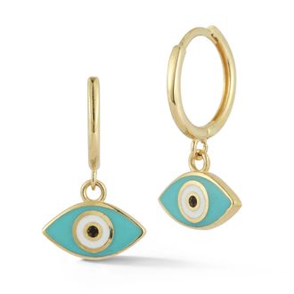 Ember Fine Jewelry 14K Gold Enamel Evil Eye Charm Huggies