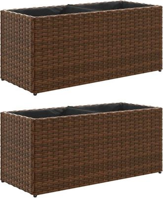 vidaXL Jardineras Con 2 Maceteros 2 Uds Rat&aacute;n Pe Marr&oacute;n 72x30x32 Cm Vidaxl