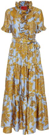 La DoubleJ ruffle-trim floral-print dress - women - Silk - L - Yellow