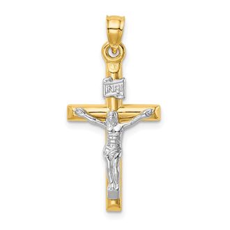 Diamond2Deal 14k Two-tone Gold Hollow Crucifix Pendant